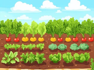 Illustration of a Vegetable Garden with Fresh Greens