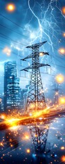 Power Lines with Lightning and Sparks.