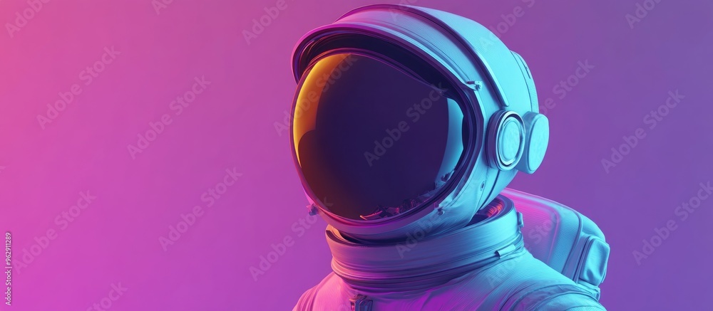 Poster Cold gradient line drawing of a curious astronaut in 3D cartoon rendering