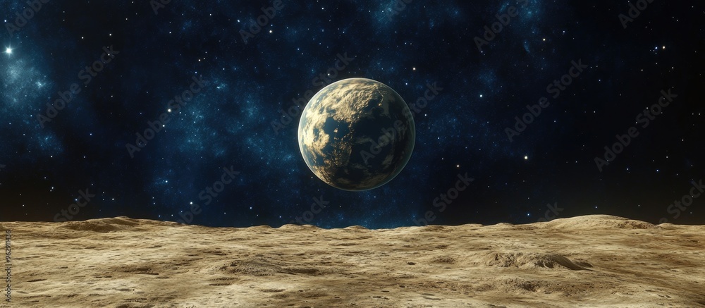 Aufkleber View of space from the moon in 3D cartoon rendering