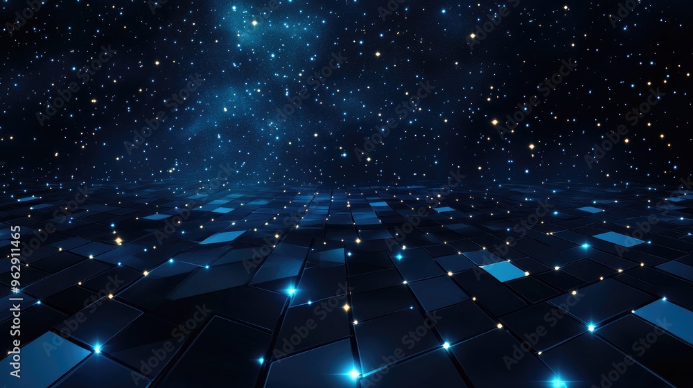 Leinwandbilder abstract background featuring a seamless dark square pattern and a fantasy starry sky rendered in 3d