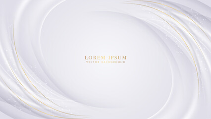Abstract curved white and gray background has decorated golden lines and a sparkling light effect