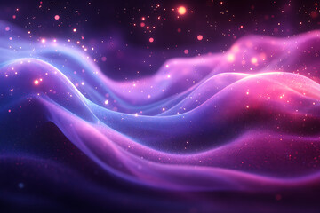 Obraz premium Abstract lines with a soft neon blue and purple glow, floating particles, deep smoke, and bokeh effect, creating a serene and dreamy atmosphere. 