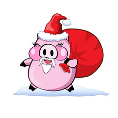 Cute pig christmas costume simple cartoon vector illustration christmas concept icon isolated