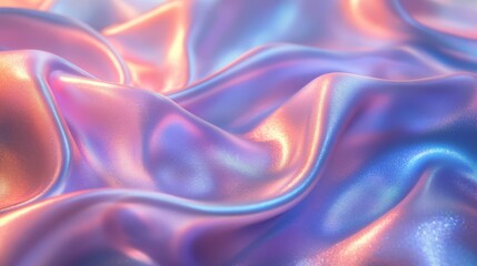 Obraz premium This soft iridescent fabric, glowing in pastel tones of pink, blue, and purple, showcases shimmering folds that lend a luxurious and refined texture.
