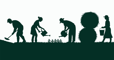 Vector silhouette set of workers or laborers illustration template