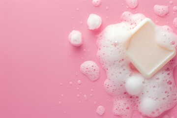 soap with foam on a pink background