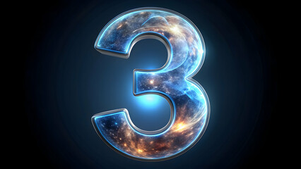 Naklejka premium 3D number three with Earth texture Blue and white number three with cosmic details Abstract representation of the number three