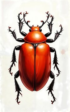 Bright Red Cucujus Beetle Cucujus Clavipes on Light Background
