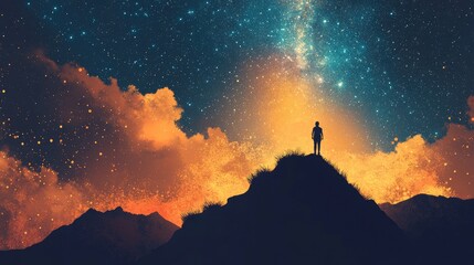 Fototapeta premium Standing on the Mountain Peak, Witnessing the Milky Way's Majesty
