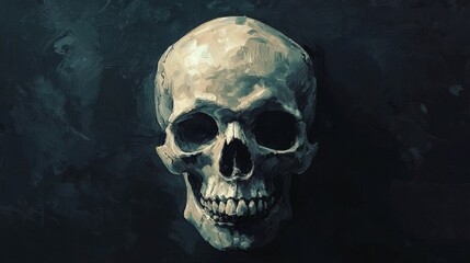 Fototapeta premium Detailed skull painting with realistic shading, dark background
