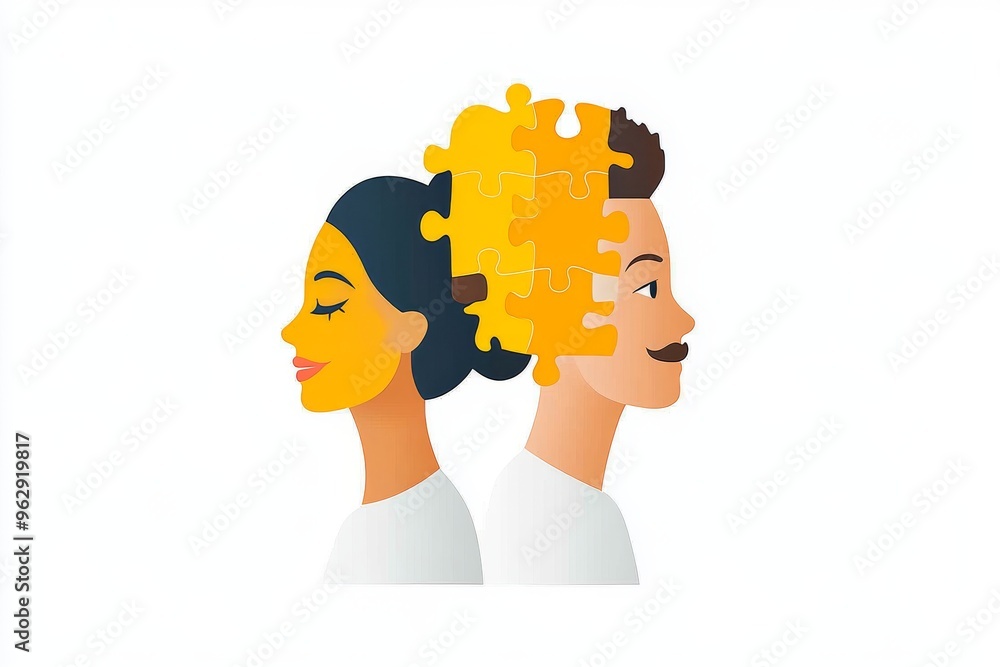 Poster neural studies basal ganglia simplified cartoon style depiction of two individuals with puzzle piece