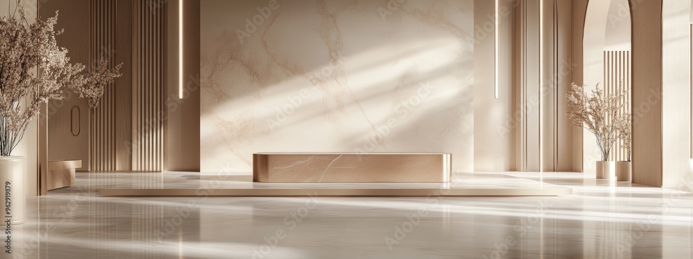 Poster Stunning and sophisticated backdrop featuring a pedestal and display case 3D illustration and rendering