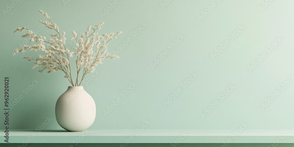Poster Green mockup for displaying product samples on a pastel light green background 3D rendering
