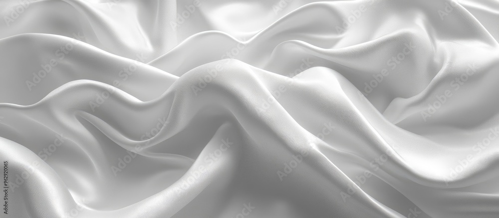 Poster Abstract white satin silky fabric draped with soft wavy folds and creases gently flowing in the breeze 3D render
