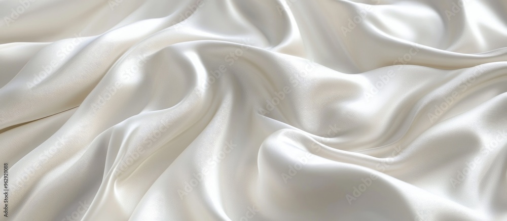 Aufkleber abstract white satin silky fabric draped with soft wavy folds and creases gently flowing in the bree