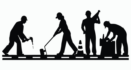 Vector silhouette set of workers or laborers illustration template