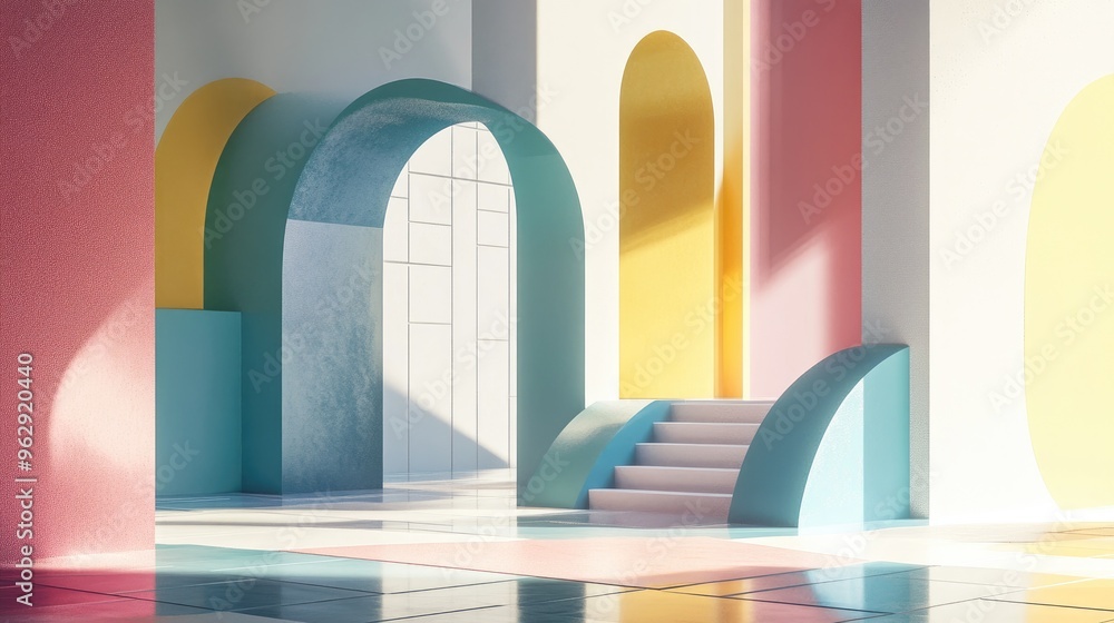 Poster geometric design in a 3d rendered environment