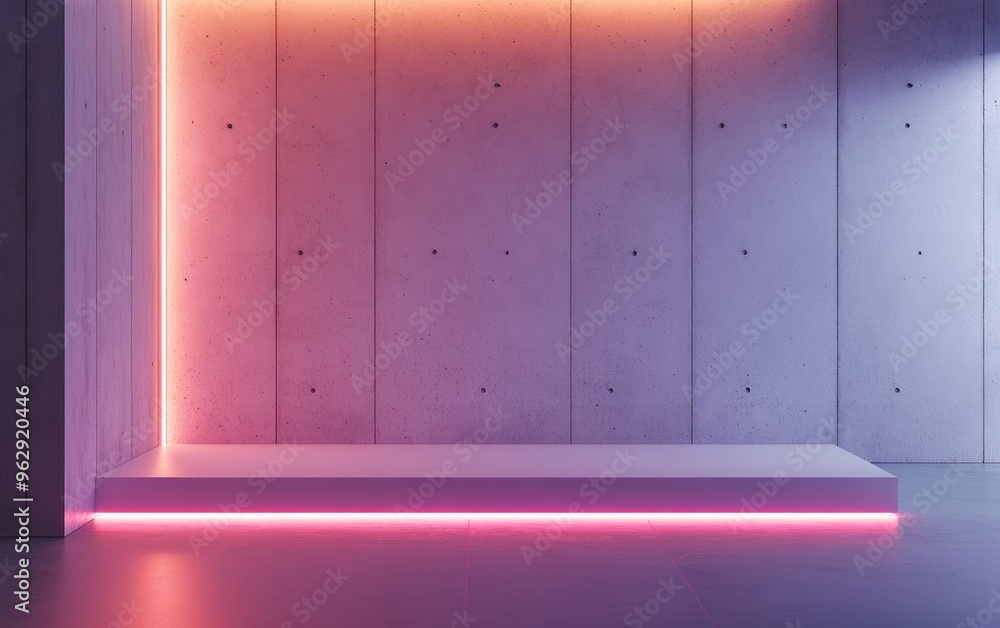 Poster abstract interior design of a modern showroom featuring an empty white floor and smooth concrete wal