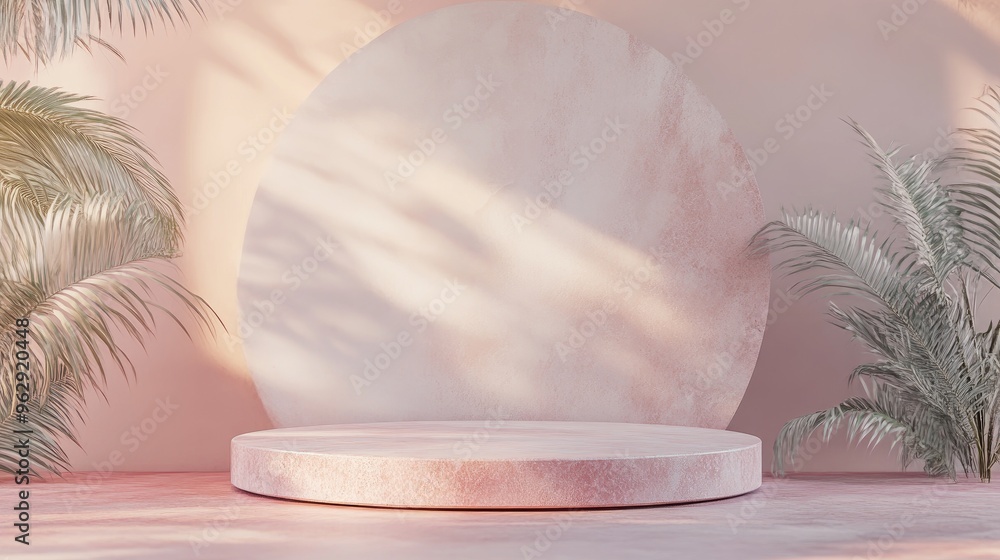 Aufkleber pink stone podium with an abstract geometric backdrop circular pedestal for showcasing cosmetic prod