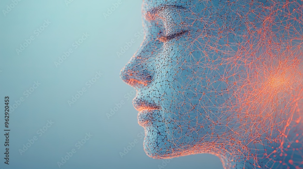 Aufkleber a human face formed by a network of abstract lines and dots, representing the concept of emotional c