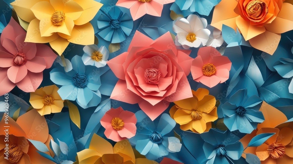 Poster Triangular pattern decorative paper flowers backdrop image
