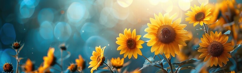 Fototapeta premium Many yellow sunflowers that are blooming in the field