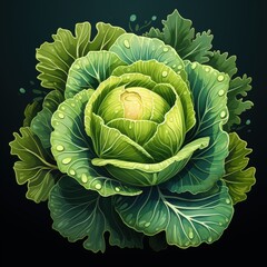 Fototapeta premium Dark Palette Flat Style Vector Illustration of a Cabbage Vegetable