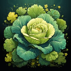 Obraz premium Dark Palette Flat Style Vector Illustration of a Cabbage Vegetable
