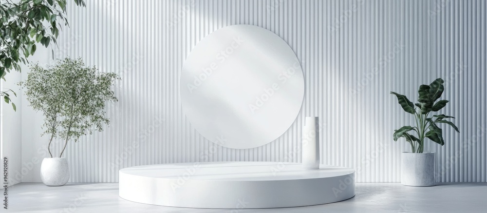 Poster White Empty Platform Scene for Display Geometric Shapes Mock up 3D Render