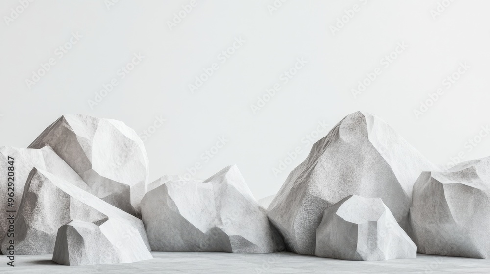 Poster Abstract white geometric background featuring stone and rock shapes ideal for product display in 3D render