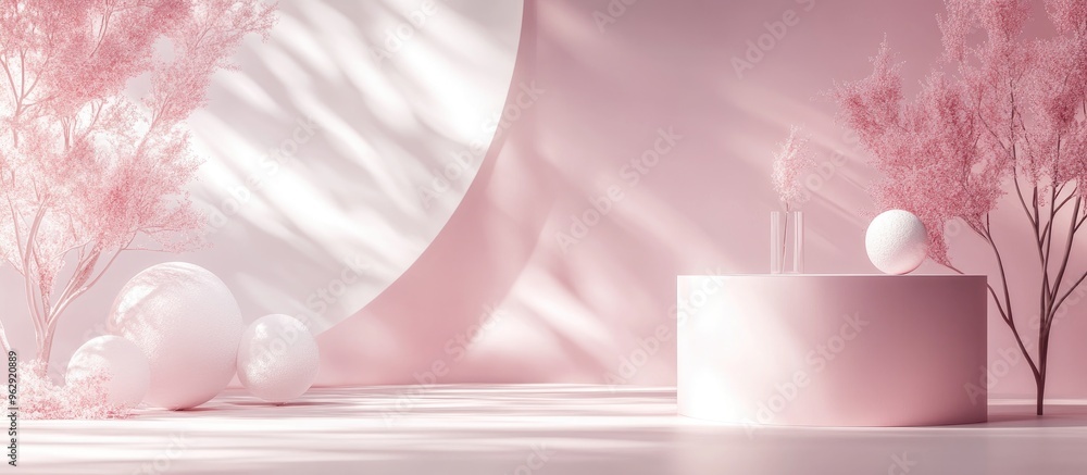 Poster Abstract minimalist scene featuring a pink design for a cosmetic or product display podium in 3D render