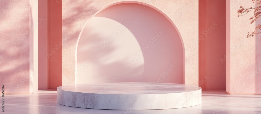 Poster Podium for product display featuring a blend of retro and modern design 3D rendering of a minimalist scene for showcasing branding Pedestal platform ideal for cosmetic promotion