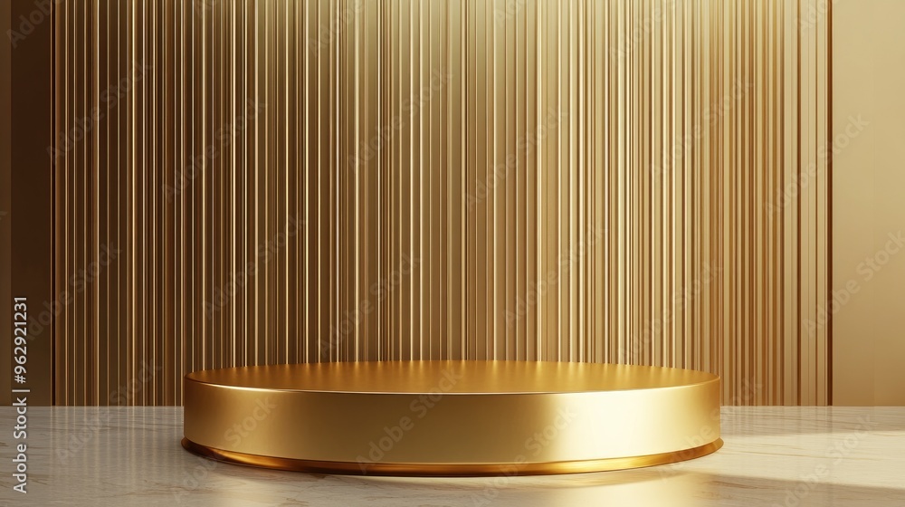 Poster Luxury gold podium stage for product advertising with an elegant 3D background designed for showcasing items in an empty display scene