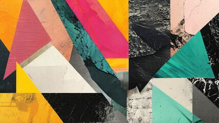 Abstract Portrait with Geometric Headdress and Symbolic Imagery