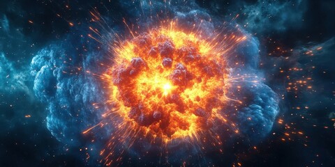 Stunning explosion in vibrant colors, showcasing energy and motion against a dark backdrop; perfect for dynamic projects or visual effects.