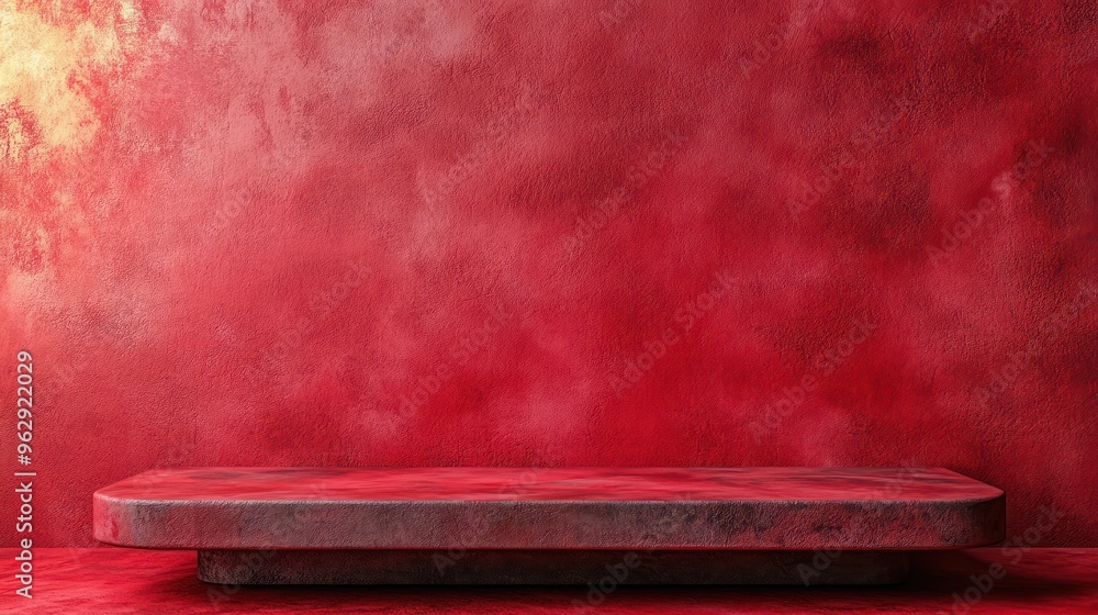 Poster empty red old textured background and stand display or shelf with studio for showing or design chris