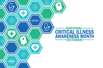 National Critical Illness Awareness Month October wallpaper with shapes and typography, banner, card, poster, template. National Critical Illness Awareness Month, background