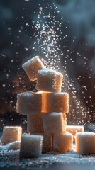 Many sugar cubes piled up on top of each other