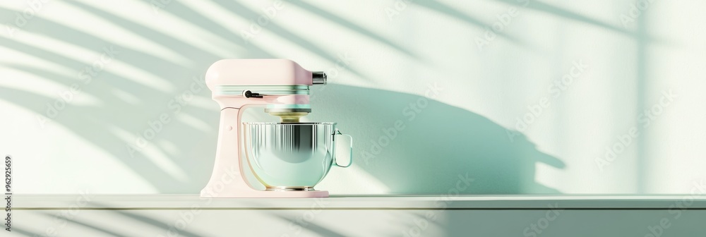 Aufkleber a stylized 3d render of a retro-styled mixer with pastel colors and a chrome finish, placed on a min