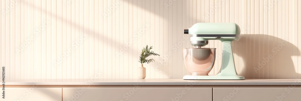 Aufkleber a stylized 3d render of a retro-styled mixer with pastel colors and a chrome finish, placed on a min