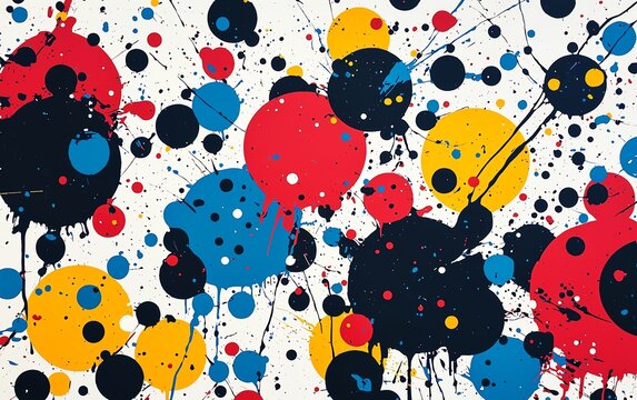Abstract colorful paint splatters on white background.