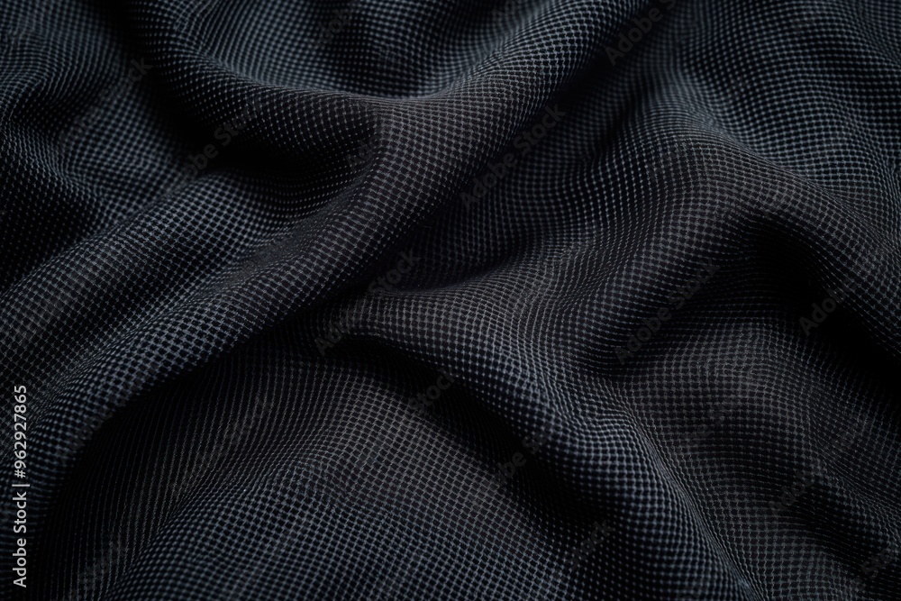 Aufkleber Close-up view of crinkled black, white fabric with soft texture, square-shaped squares creating depth. Soft material with slight sheen adds elegance. Unique perspective from slightly elevated angle.