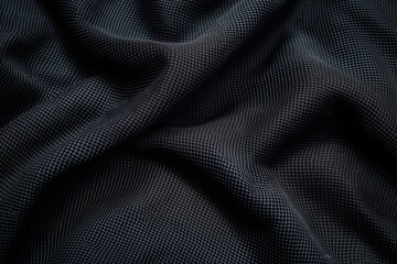 Fototapeta premium Close-up view of crinkled black, white fabric with soft texture, square-shaped squares creating depth. Soft material with slight sheen adds elegance. Unique perspective from slightly elevated angle.