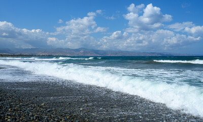 view of the mediterranean sea and mountains on the island of cyprus