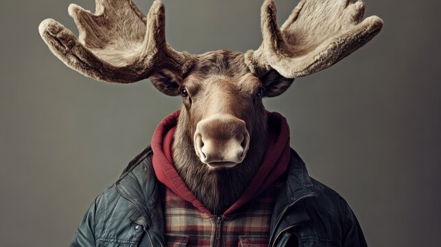 people animals manipulation clothes prints advertising graphic other heads christmas photo clothing moose cover concept animal funny surreal image wild zoo fantasy human man woman fashion head fur