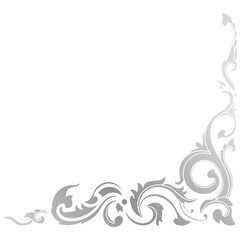 Silver vintage Thai pattern corner on white background