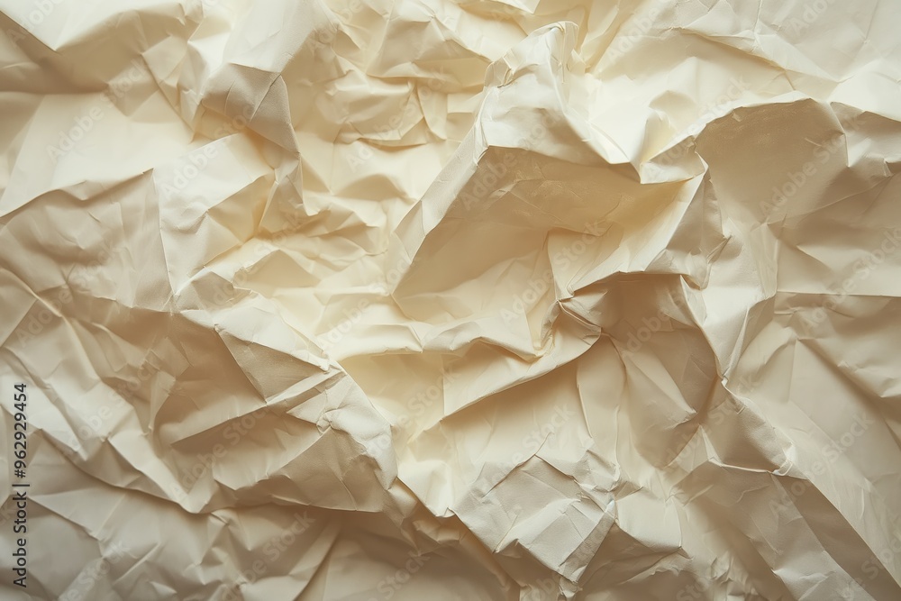 Poster crumpled paper texture background with folded edges. close-up view of white paper surface with intri