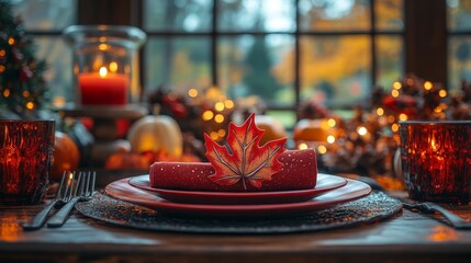 Autumn-Themed Dinner Table Setting Generative AI