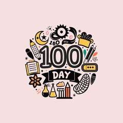 100 days of school vector, silhouette, logo design 